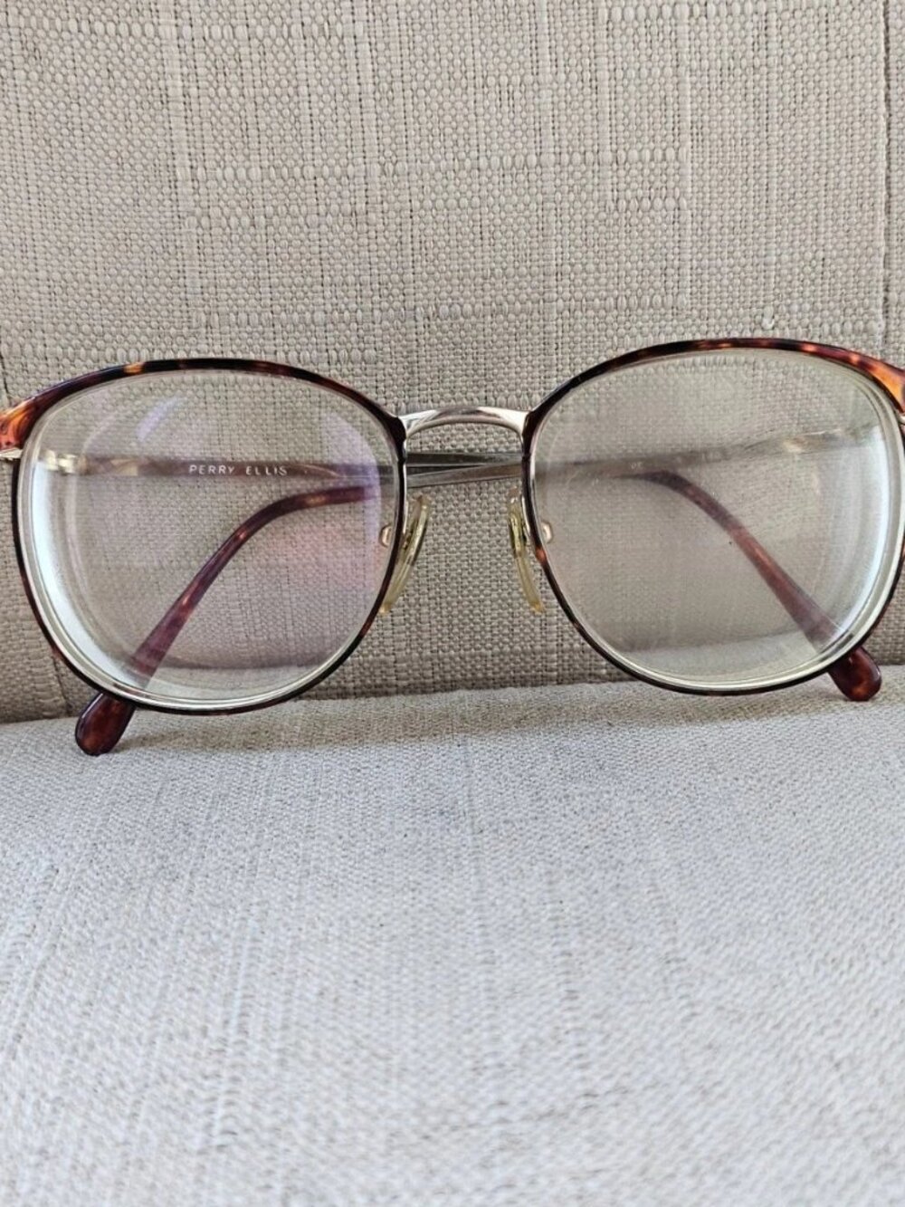 Vintage Perry Ellis Women Eyeglasses Frame Tortoise/Gold Tone Metal Glasses